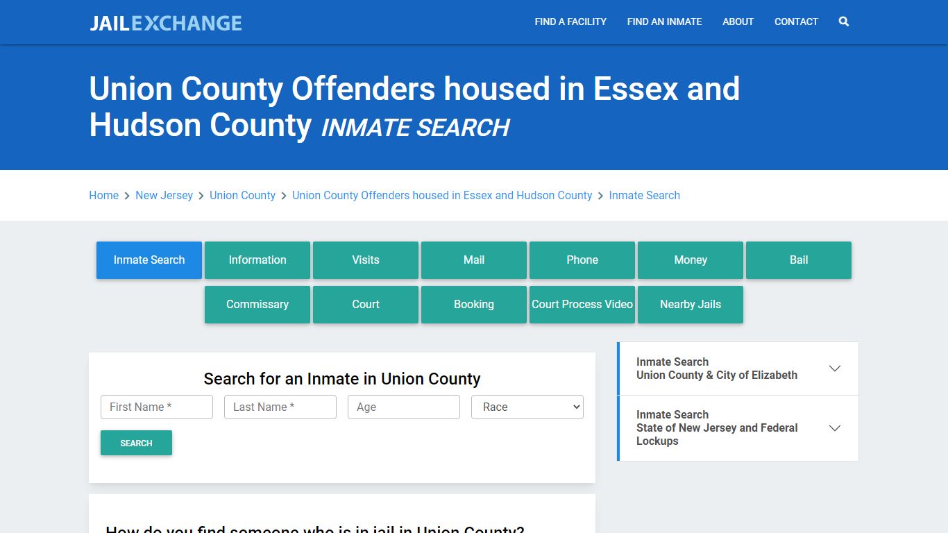 Union County Offenders housed in Essex and Hudson County