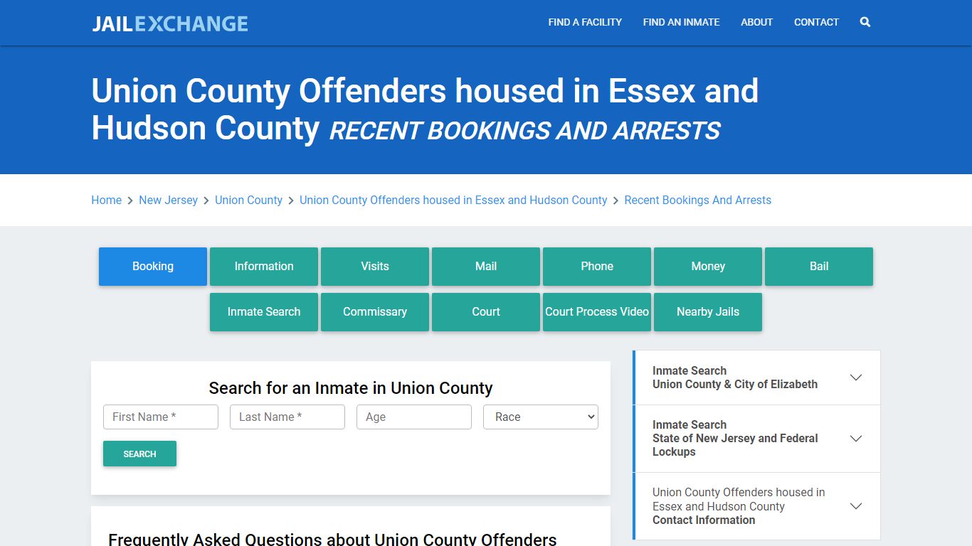 Union County Offenders housed in Essex and Hudson County